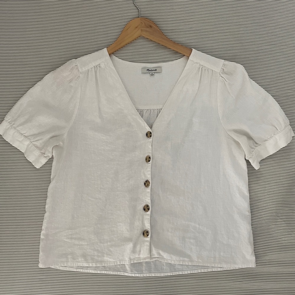 Madewell Linen-Blend Plaza Button-Front Shirt;size medium